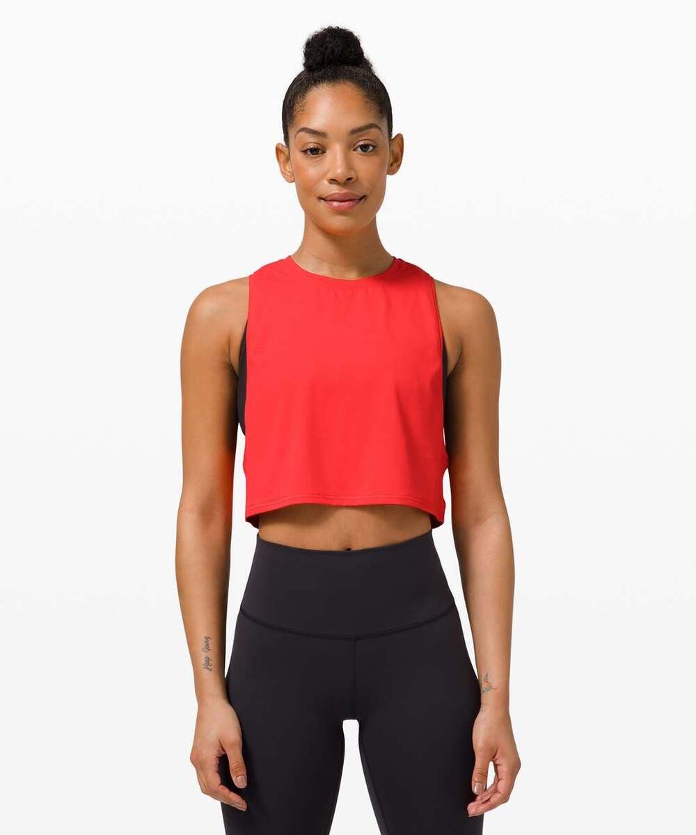Lululemon Bright Red Orange Perforated Breathable Workout Muscle Tank Size 4